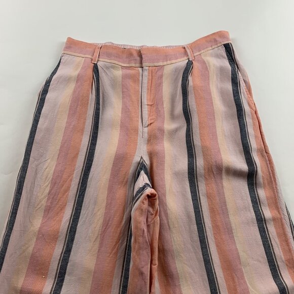 LOFT Pink Multi Linen Blend High Rise Wide Leg Cropped Trouser Pant S - Picture 2 of 8